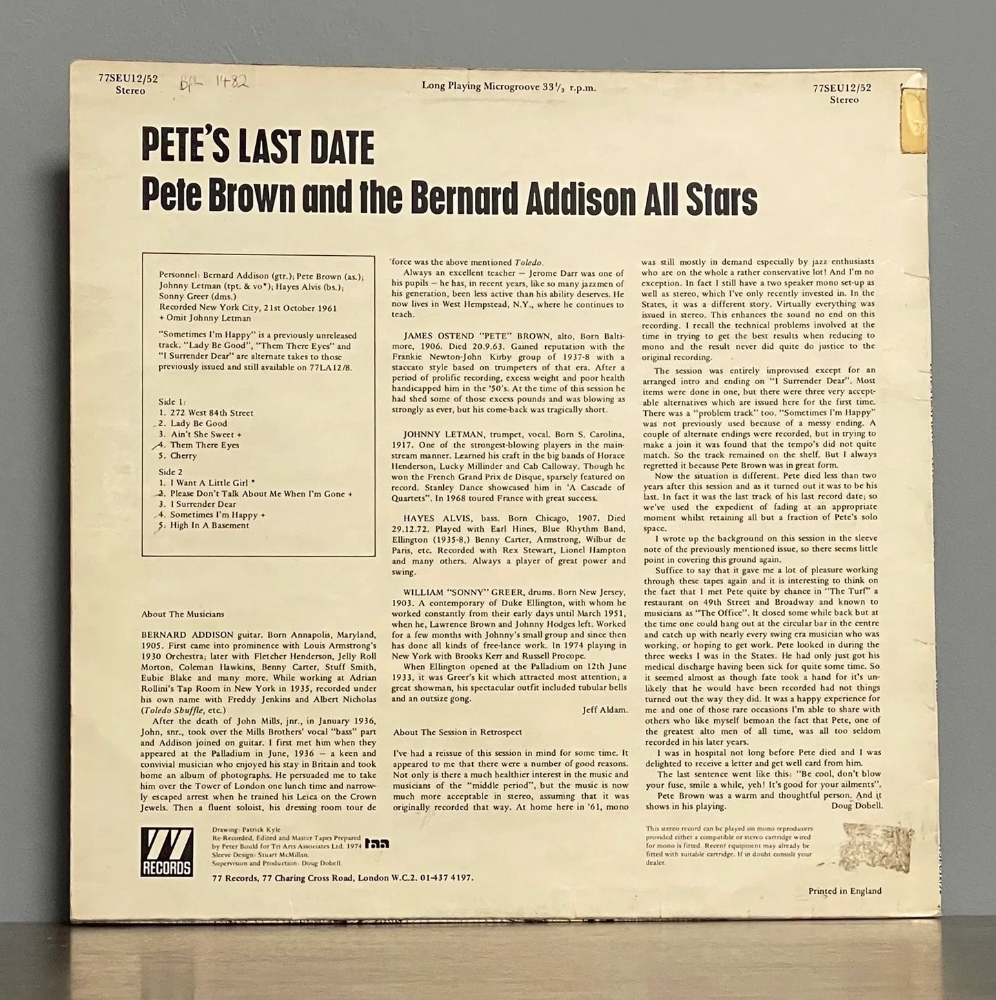 Pete Brown And The Bernard Addison All Stars – Pete's Last Date