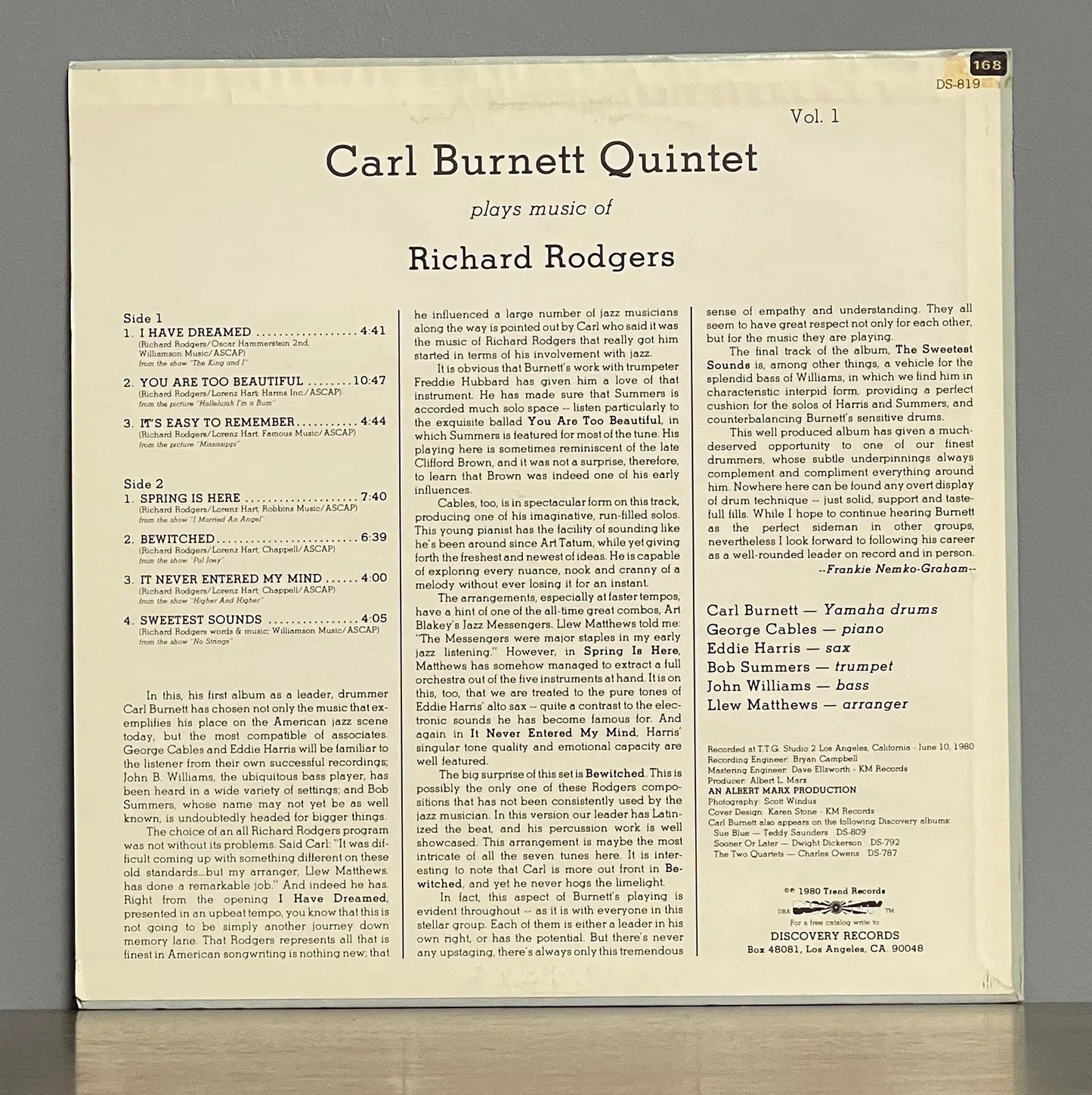Carl Burnett Quintet – Plays Music Of Richard Rodgers Vol. 1