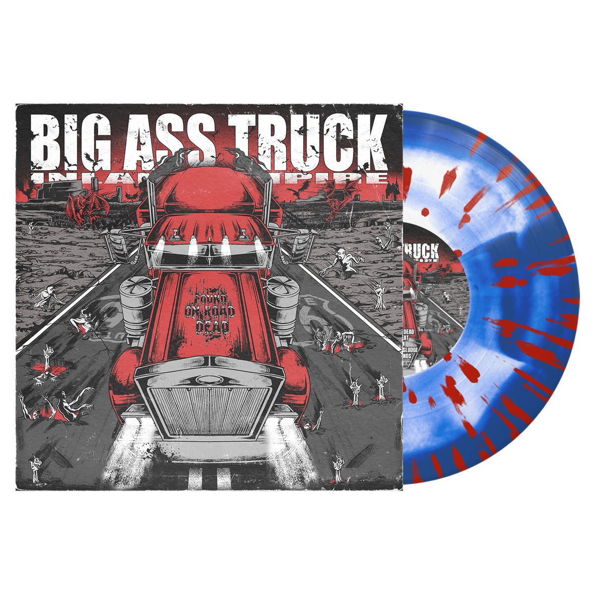 Big Ass Truck I.E. Found On Road Dead F.O.R.D. Edition blue and white sunburst with red splatter 10-inch vinyl