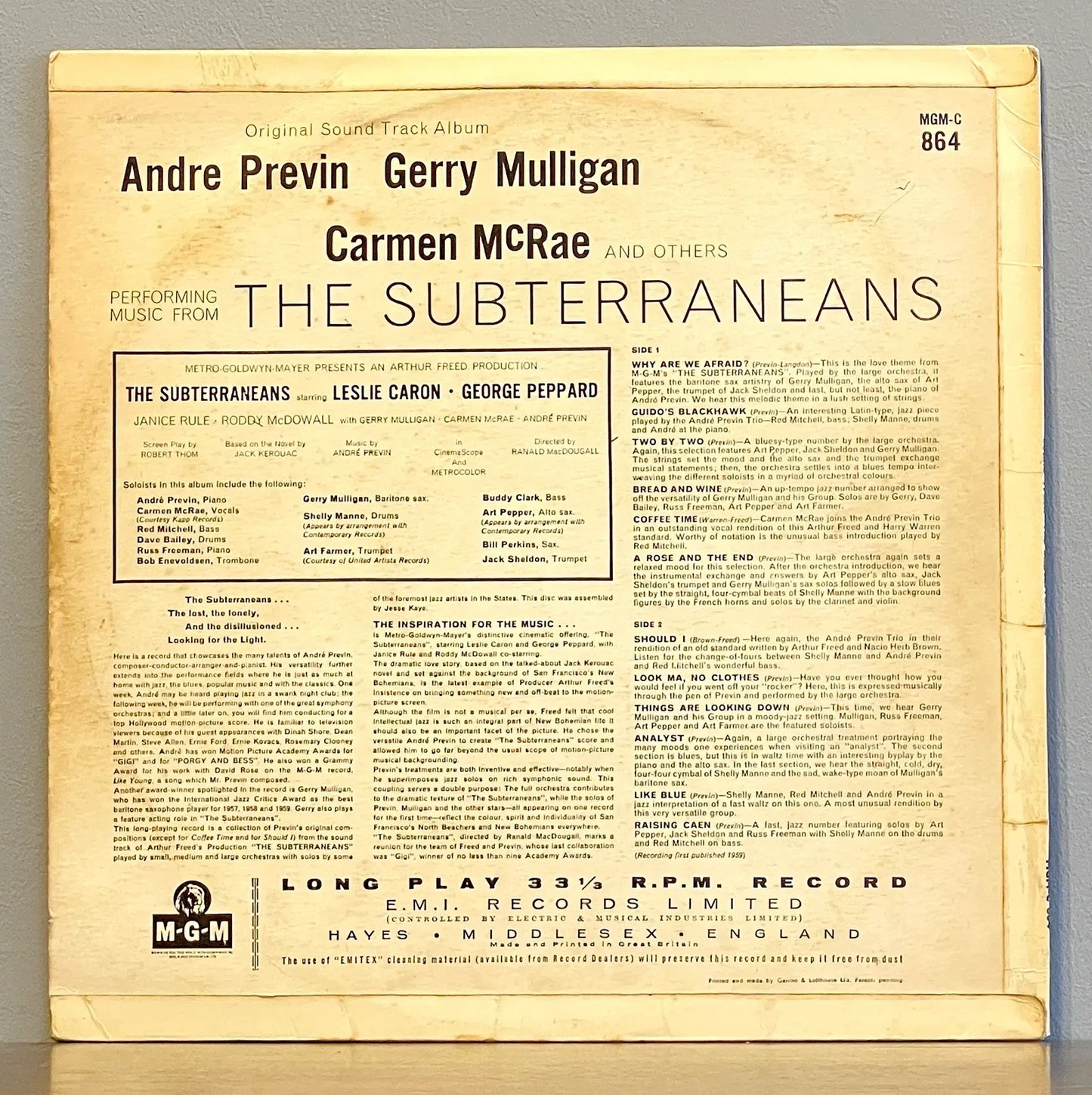 André Previn, Gerry Mulligan, Carmen McRae – Performing Music From The Subterraneans - Original Sound Track Album